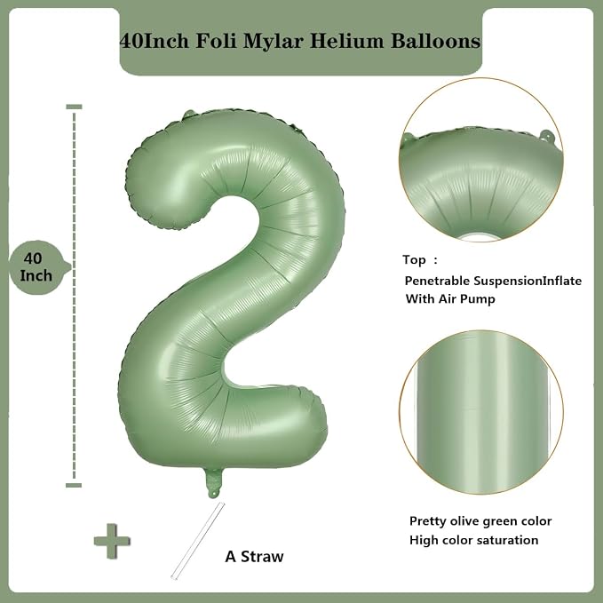 40 Inch Green Number Balloon 2 Olive Green Foil Balloon Sage Green 2 Balloons - Image 2