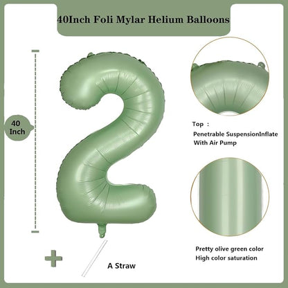 40 Inch Green Number Balloon 2 Olive Green Foil Balloon Sage Green 2 Balloons - Image 2