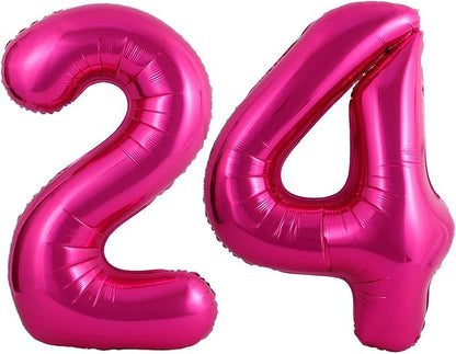 Hot Pink 24 Number Balloons, 40 Inch Giant Number 24 Balloons Foil Mylar Helium by Lovoir