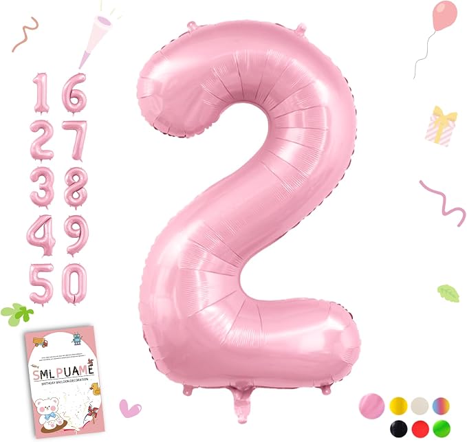 Pastel Pink 2 Balloons, 40 Inch Large Light Pink Foil Number Balloons 0-10 by Smlpuame