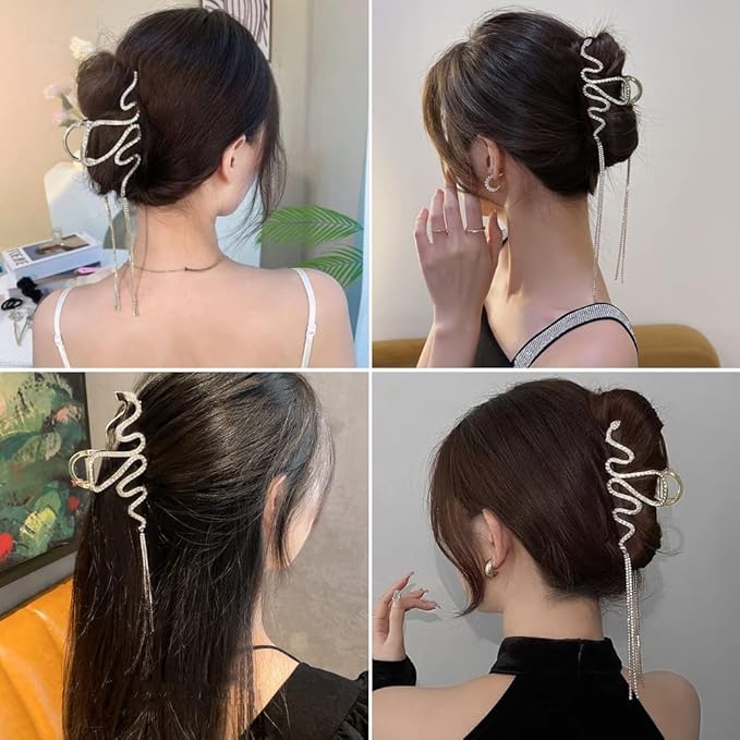 Hair Jaw Claw Clips Fish Bone Shape Large Metal Gold Fashion Nonslip Hairpin Catch Clip Accessories for Thick/Thin Hair HairStyling (Gold Snake)