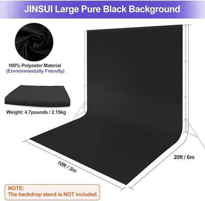 JINSUI Black Backdrop for Photoshoot, Large Background Curtain 10x20 ft | - Image 3