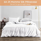 Silk Pillowcase for Hair and Skin, 2 Pack 100% Mulberry Silk Pillowcase 25 Momme, 600 Thread Count, Both Side Pure Silk Pillow Cover with Hidden Zipper (White, King 20''×36'')