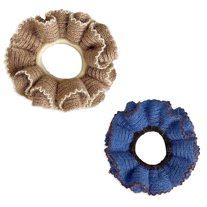 2 Pcs Soft Fabric Scrunchies for Hair,3.9 inch Medium Elastic Hair Ties Ropes Crochet Knit Silky Scrunchie for Women-Mixed Color 5