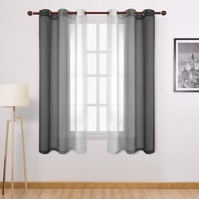 DWCN Black Faux Linen Ombre Sheer Curtains by DWCN