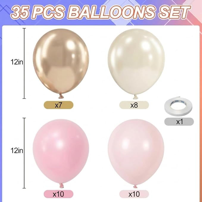 Pink and Gold Balloons, 12 Inch Double Stuffed Pearl Light Baby Pink and - Image 2