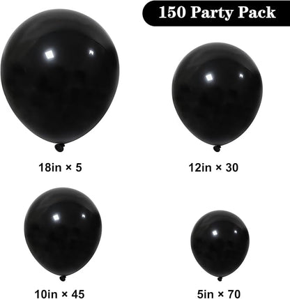 APLANET 150pcs Black Balloons Different Sizes 18 12 10 5 Inch, Latex Balloons - Image 2