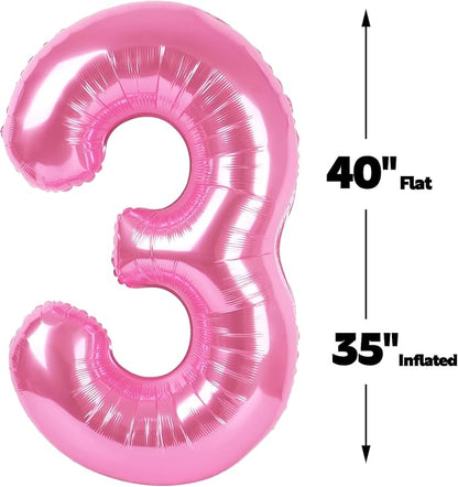 40 Inch Pink 3 Large Number Balloon, 3 13 23 30 33 36 38 Pink Birthday Party - Image 2