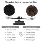 FESHFEN Human Messy Buns - 100% Human Hair Bun Real Scrunchies Hair Pieces Ponytail Extensions Wavy Tousled Updo Chignon Hairpieces for Women, Black