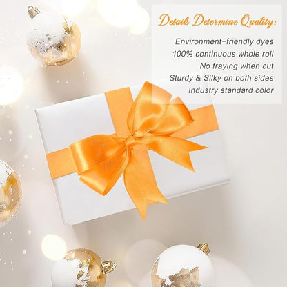 Orange Ribbon Gold Fall Ribbon for Gift Wrapping 1 in 25 Yards Ribbons for - Image 4