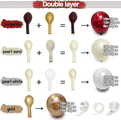 Burgundy Gold Balloons Garland Double Stuffed Pearl White Gold Maroon Wine Red - Image 3