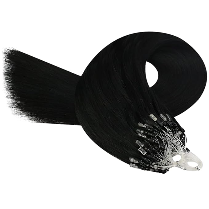 YoungSee Micro Loop Hair Extensions Real Human Hair Black Microloop Hair Extensions Human Hair Jet Black Beaded Hair Extension 20 Inch 50s 50g Micro Ring Hair Extension Long Straight Hair