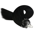 YoungSee Micro Bead Hair Extensions Real Human Hair Black Microlink Hair Extensions Human Hair Jet Black Beaded Hair Extension 24 Inch Micro Hair Extension Remy Hair Natural for Long Hair 50s 50g