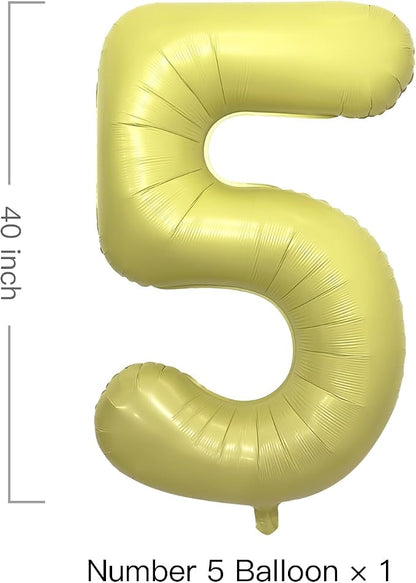 Pastel Yellow Number 5 Balloon 40 Inch Light Yellow Foil Number Balloons 5th - Image 2