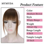Clip in Bangs Medium Brown Color 100% Real Human Hair Wispy Clip on Bangs Extensions Fringe with Temples Hairpieces for Women