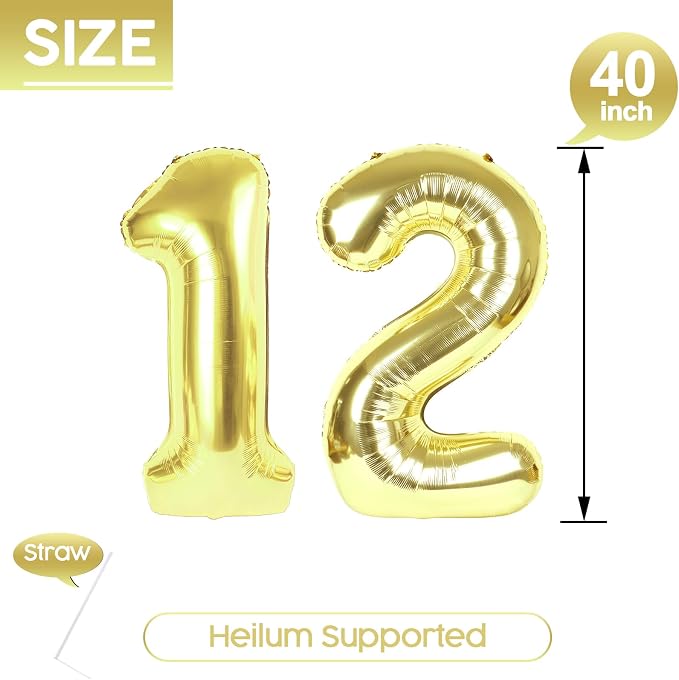 12 Balloon - Champagne Gold Birthday Number Balloons, 40 Inch Decorations | - Image 5