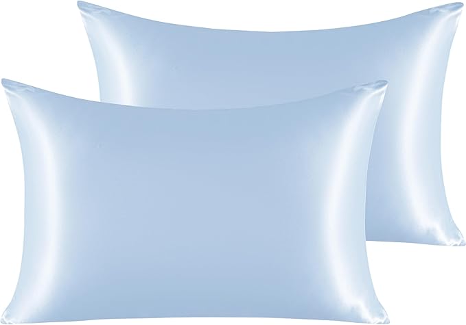 NTBAY 2 Pack Satin Queen Pillowcases for Hair and Skin, Luxurious and Silky Pillow Cases with Envelope Closure, 20x30 Inches, Aqua