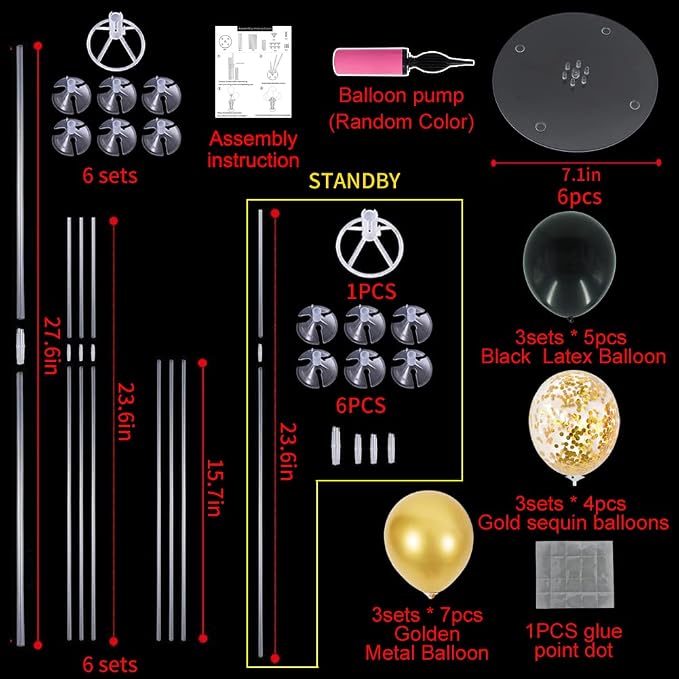 TONIFUL 6 Set Black Gold Balloon Stand Balloon Centerpieces - Image 2