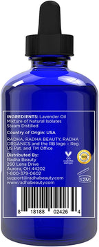 Radha Beauty Lavender Essential Oil 4 oz. - 100% Natural & Therapeutic Grade, Steam Distilled for Aromatherapy, Relaxation, Sleep, Laundry, Stress & Anxiety Relief, Meditation, Massage, Headaches
