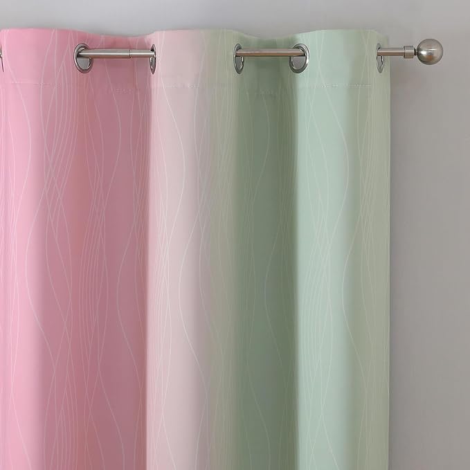 Sage Green and Pink Ombre Blackout Curtains 72 Inches Length - Image 4