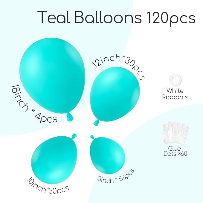 Awenztech 122pcs Teal Turquoise Latex Balloons in 18 12 10 5 inches | Wedding - Image 2