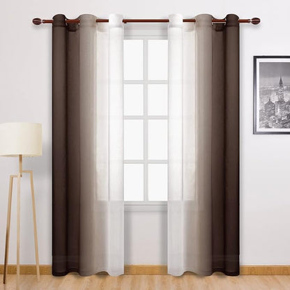 DWCN Brown Faux Linen Ombre Sheer Curtains by DWCN