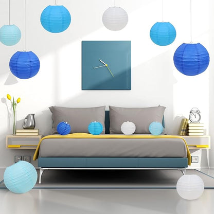 LURICO 16 Pcs Blue/White Paper Lanterns - Image 8