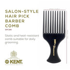 Kent SPC86 Black Salon-Style Professional Pick and Barber Comb - Afro Parting Comb for the Care of Curly and Thick Hair - Sleek style comb,Anti-Fatigue with a Rubberized Professional Finish