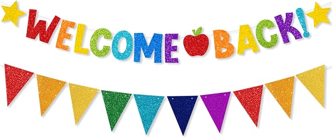 Welcome Back to School Banner Colorful Back to School Decorations Glitter First by Unknown