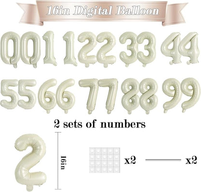 TONIFUL 20Pcs Number Balloon 2 Set 16 Inch Cream White 0-9 Numbers Balloons | - Image 2