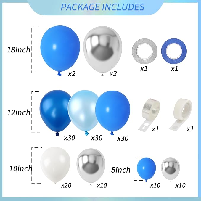 RUBFAC Blue Balloons Arch Kit, Father’s Day Decorations 144pcs Blue White and - Image 2