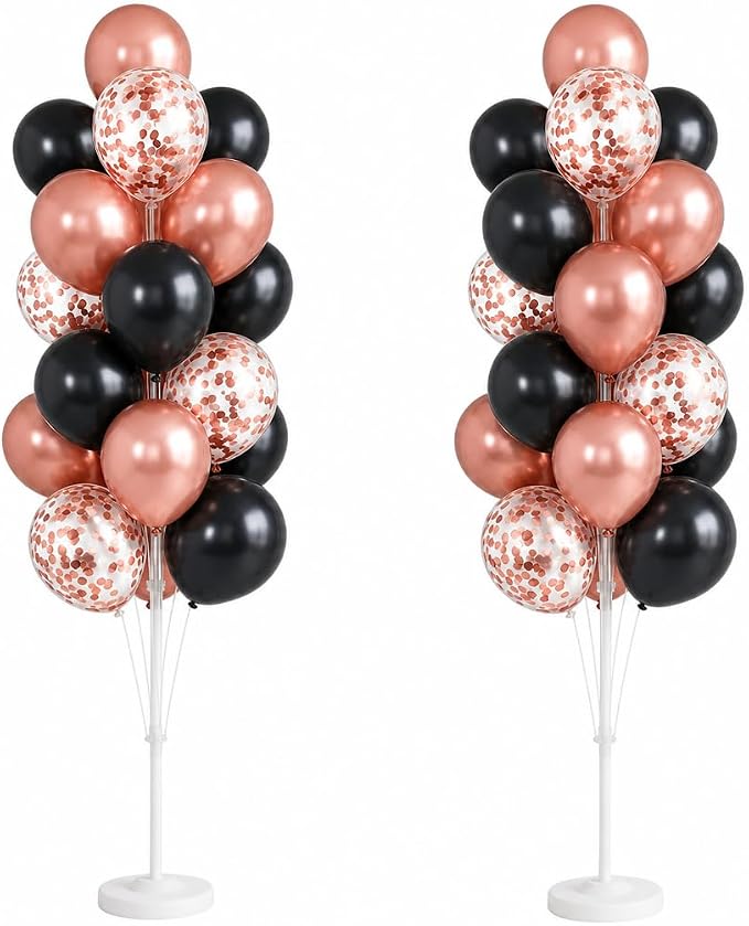 HIINS Rose Gold Black Balloon Column Kit Set of 2 by HiinsPartyDecoration