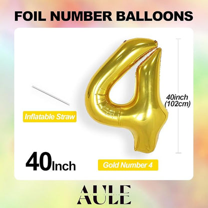 AULE 40 Inch Gold 4 Balloon Number Foil 0-9 Birthday Big Numbers | Birthday - Image 4