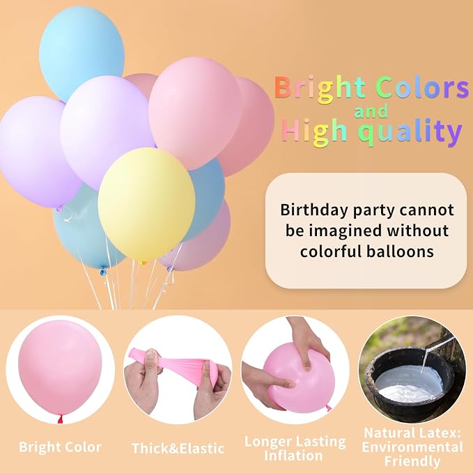 RUBFAC Pastel Balloons 120pcs 12 Inches Multicolor Macaron Balloons - Image 3