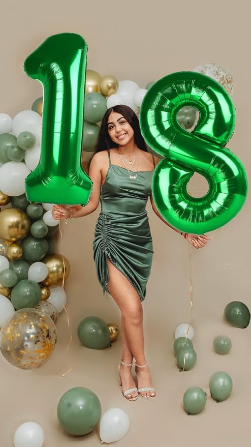 Number 18 Balloon 40Inch for 18 Year Old Birthday Decorations, Dark Green | - Image 2