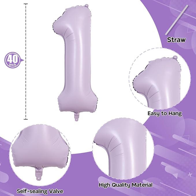 Number Balloons 10 Pastel Purple, 40 Inch Lavender Mylar Foil Number 1 & 0 - Image 2