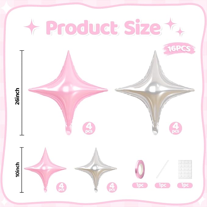 Pink Silver Star Balloons, 26 Inch and 10 Inch Silver Stars Shaped Balloon - Image 2