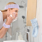 Face Wash Headband and Wristband Set of 2, Purple and Blue, Microfiber, Fitness, Unisex, with Wrist Towel Holder