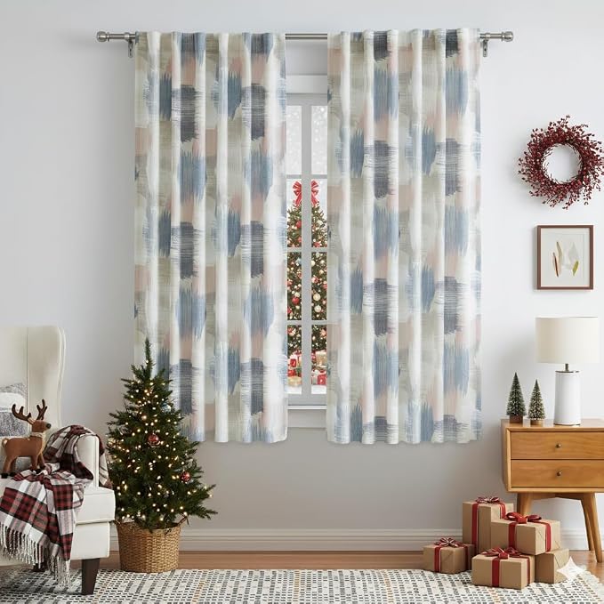 Kayne Studio Pink Blue Boho Abstract Rod Pocket Semi Sheer Curtains 63 Inch | - Image 8