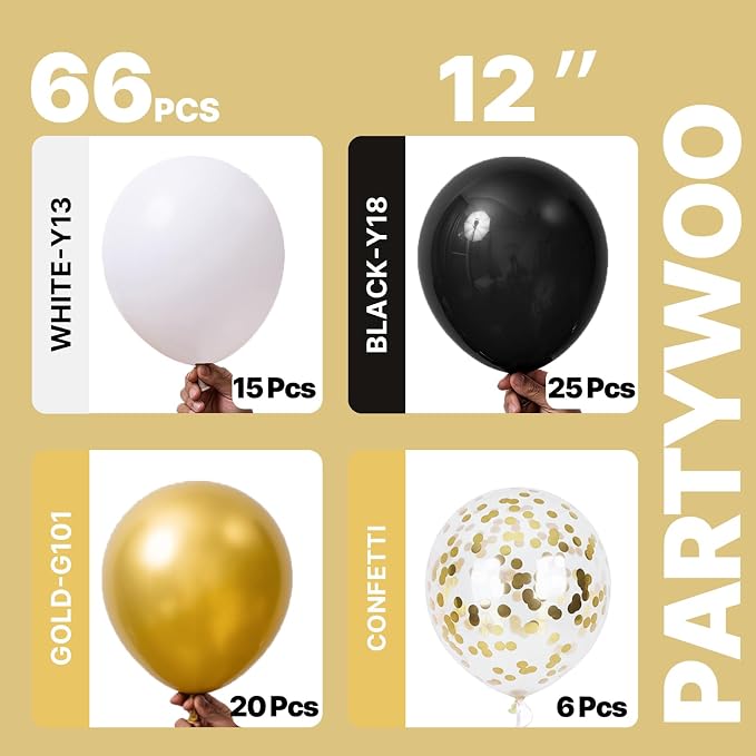 PartyWoo Black and Gold Balloons 66pcs Matte Black Metallic Gold Balloons | - Image 2