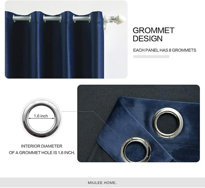MIULEE Velvet Curtains Royal Blue 52 x 108 Inch Length Set of 2 | Extra Long - Image 2