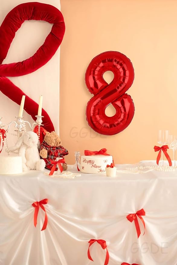 40 Inch 8 Red Number Balloons Mylar Foil Balloon 8th Birthday Party Decor | - Image 7