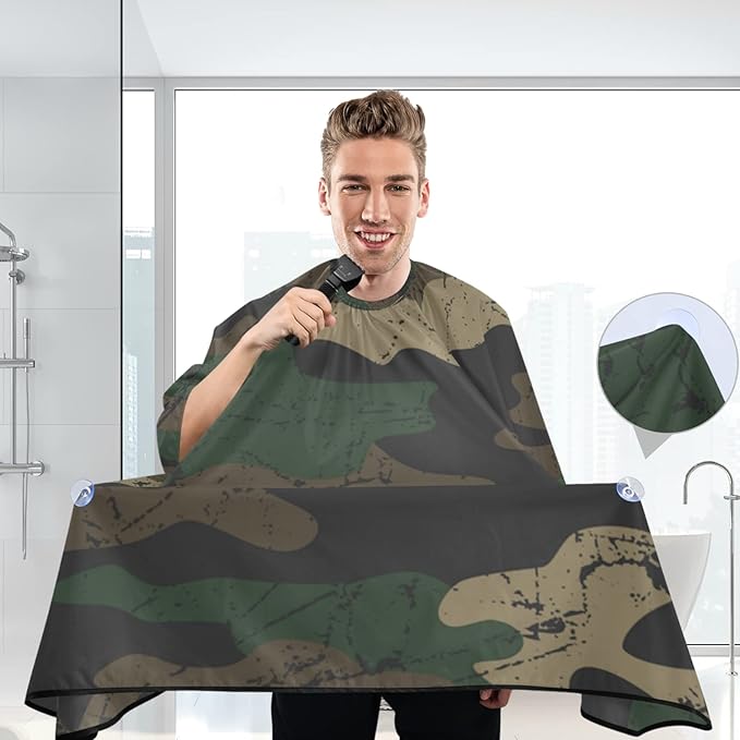 ALAZA Vintage Camouflage Barber Cape for Men Women, Waterproof Haircut Apron Beard Shaving Bib Hair Cutting Cloth 55 x 65 Inch