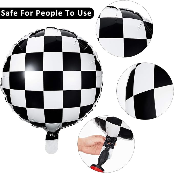 Checkerboard Balloon 12 Pcs Aluminum Foil Black White Checkered Balloon - Image 3