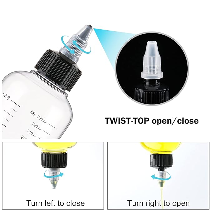 Cosywell Applicator Bottle for Hair Dye 8.5oz 6 Pack With Graduated Scale, Twist-On Top Tip Cap, Empty Plastic Color Oil Squeeze Bottles