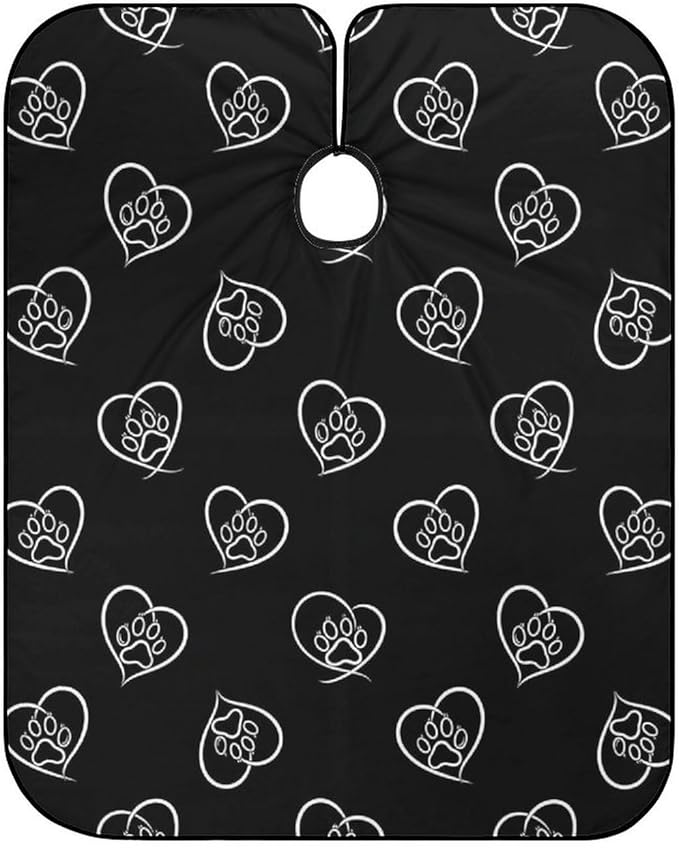 Large Long Hair Cutting Cape, Salon Apron Cat Dog Paw Prints Heart Black Haircuting Salon Cape Gown for Hair Cutting Styling