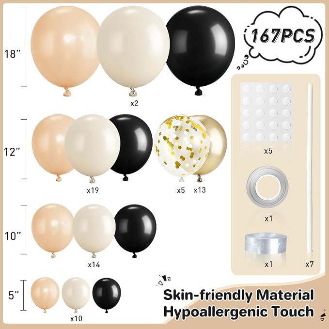 Black Nude White Gold Balloon Garland Arch Kit - Image 2