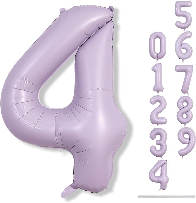 Light Purple Number 4 Balloons, 40 In Large Pastel Purple Number 4 Mylar Foil by Lingqiang