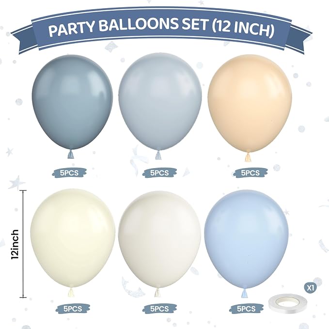Dusty Blue Nude Beige Balloons, 12 Inch Beige Blue Blush Brown Cream Sand White - Image 3