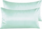 NTBAY Zippered Satin Pillow Cases for Hair and Skin, Luxury King Hidden Zipper Pillowcases Set of 2, 20x36 Inches, Cyan